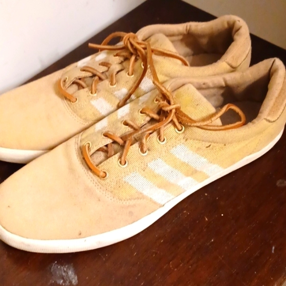 ADIDAS Cream & White Canvas Sneakers w/ Leather Laces, 11.5